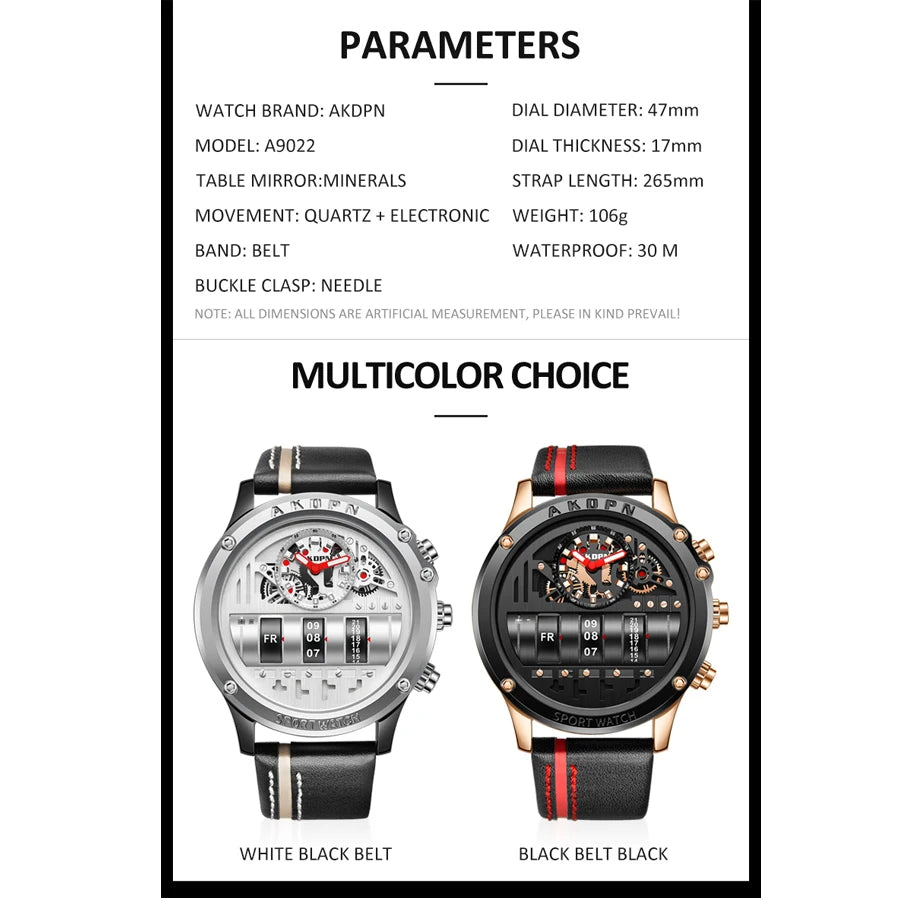 Luxury Electronic Quartz Watch For Men Business Watches Male Creative Men WristWatch Unique Rotate Date Leather Strap Watches