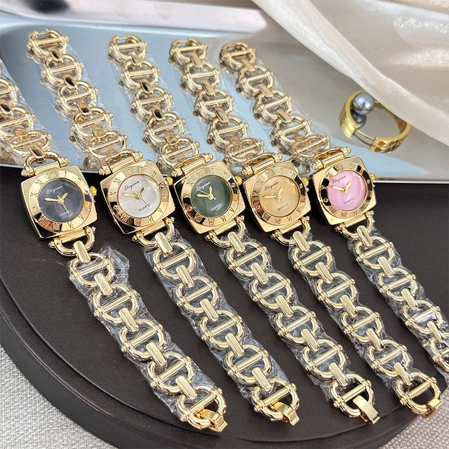 New women's cross-border best-selling hot watch with high appearance level, square Roman numerals, skeleton design