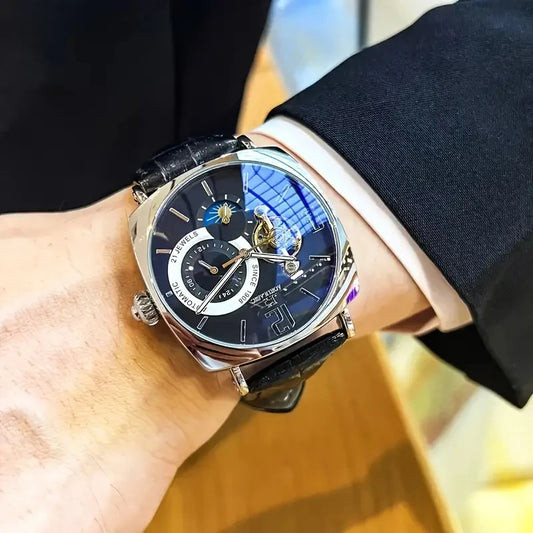 Elegant Men's Vintage Mechanical Watch with High Aesthetic Appeal - Skeleton Dial, Alloy Case, Leather Strap - Suitable for Business and Casual Wear, the Best Gift for Him, No Batteries Required