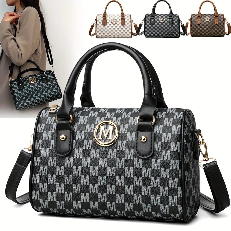 Women Alphabet Shoulder Bag with Golden "M" Logo, Synthetic Faux Leather Small Crossbody Bag for Work, Travel, Parties, and Gift