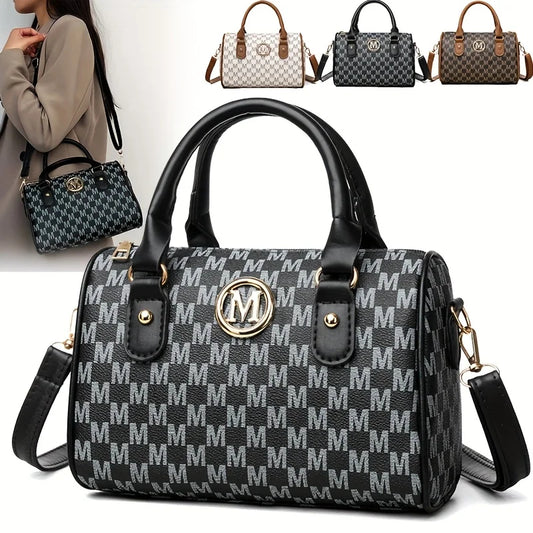 Women Alphabet Shoulder Bag with Golden "M" Logo, Synthetic Faux Leather Small Crossbody Bag for Work, Travel, Parties, and Gift