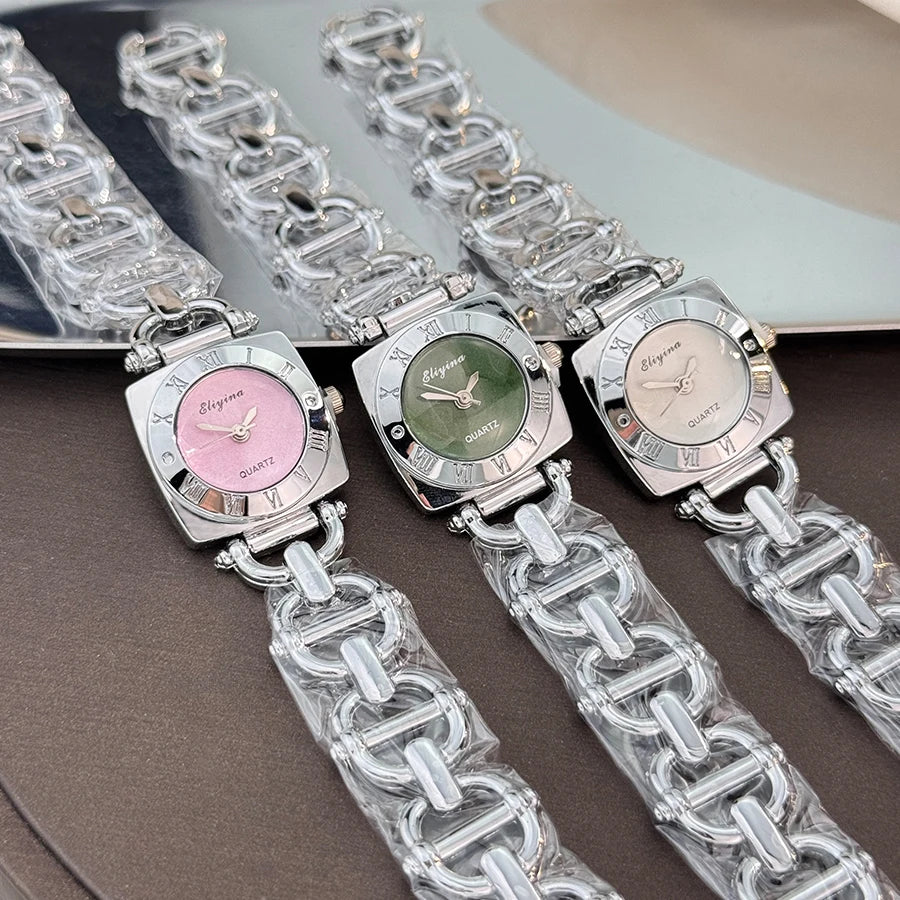 New women's cross-border best-selling hot watch with high appearance level, square Roman numerals, skeleton design
