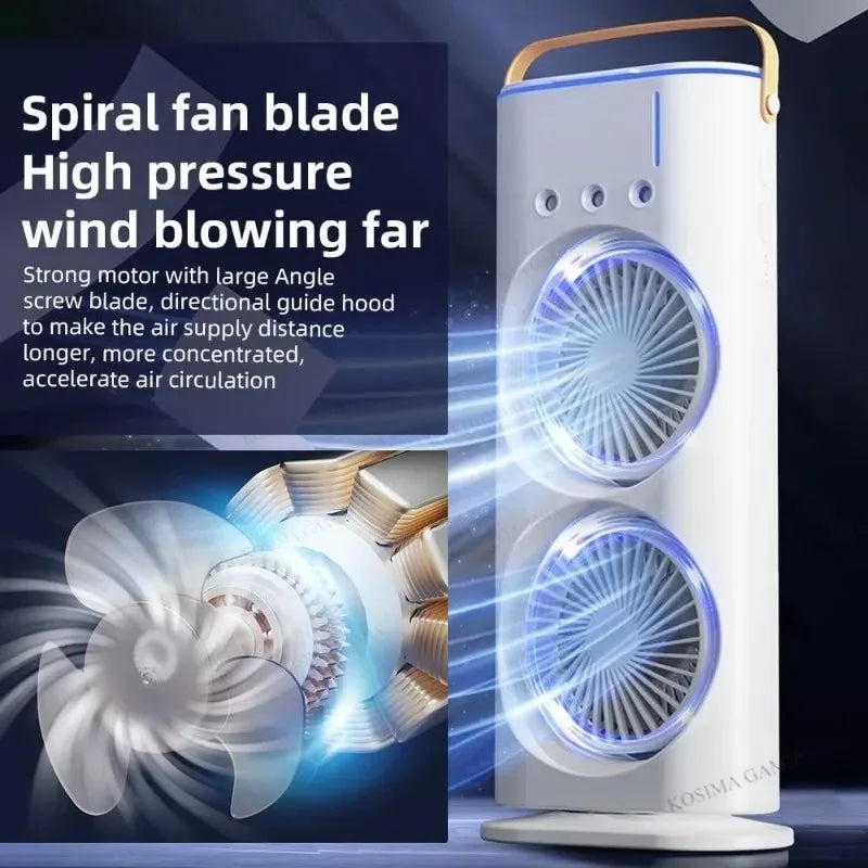 Portable Mini Fan 3-Holes Double Headed Spray USB powered/Rechargeable Mist for Home Office Outdoor Camping & Car Application