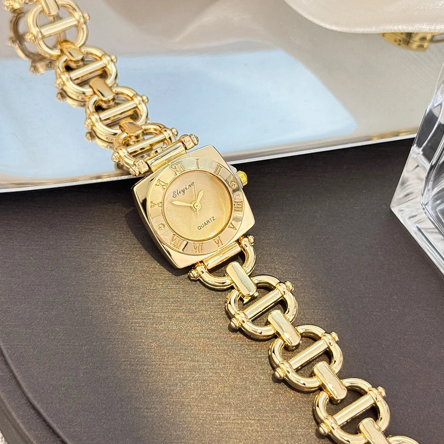 New women's cross-border best-selling hot watch with high appearance level, square Roman numerals, skeleton design