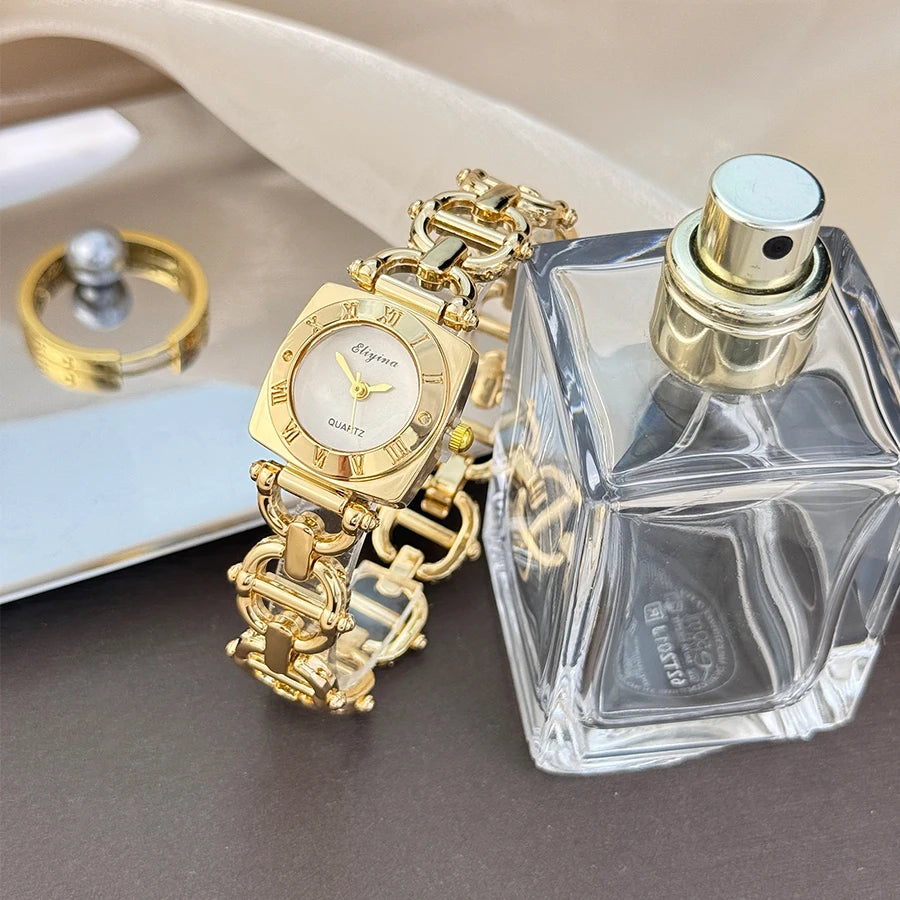 New women's cross-border best-selling hot watch with high appearance level, square Roman numerals, skeleton design