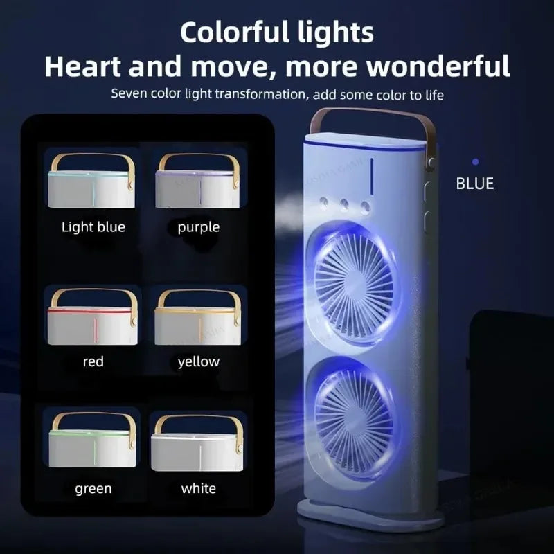 Portable Mini Fan 3-Holes Double Headed Spray USB powered/Rechargeable Mist for Home Office Outdoor Camping & Car Application