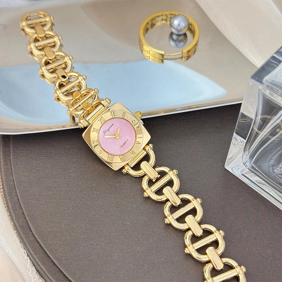 New women's cross-border best-selling hot watch with high appearance level, square Roman numerals, skeleton design