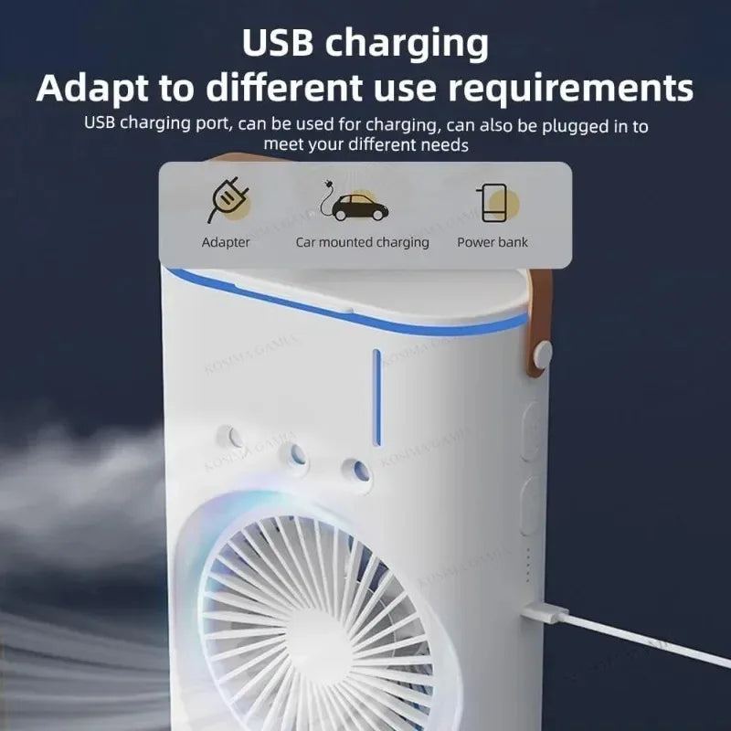 Portable Mini Fan 3-Holes Double Headed Spray USB powered/Rechargeable Mist for Home Office Outdoor Camping & Car Application