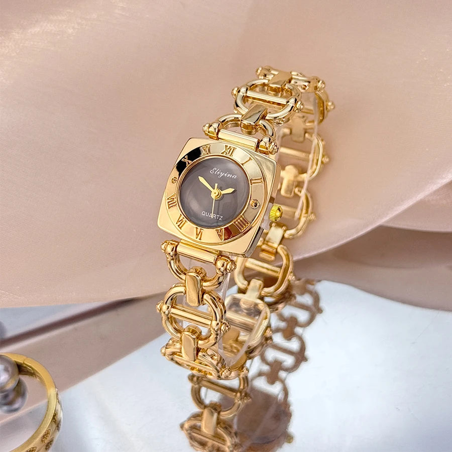 New women's cross-border best-selling hot watch with high appearance level, square Roman numerals, skeleton design